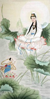 Chinese Kuan Yin Painting,66cm x 130cm,3809015-x