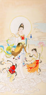 Chinese Kuan Yin Painting,66cm x 130cm,3809025-x