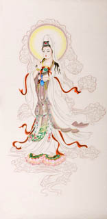 Chinese Kuan Yin Painting,66cm x 130cm,3809026-x