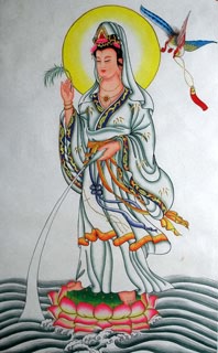 Chinese Kuan Yin Painting,70cm x 120cm,3811016-x