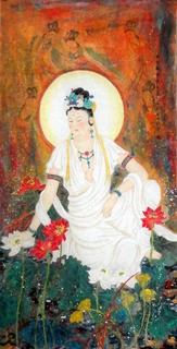 Chinese Kuan Yin Painting,66cm x 136cm,3817001-x
