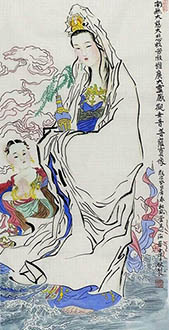 Chinese Kuan Yin Painting,50cm x 100cm,xhjs31118025-x