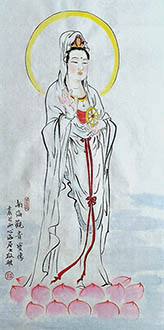 Chinese Kuan Yin Painting,50cm x 100cm,xhjs31118026-x