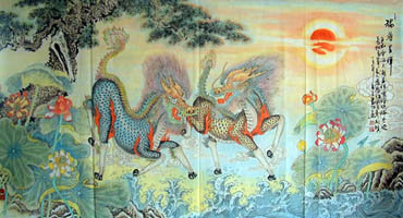 Chinese Kylin Painting,90cm x 170cm,4317022-x