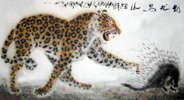 Chinese Leopard Painting,97cm x 180cm,4486002-x