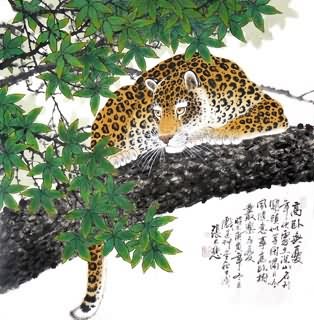 Chinese Leopard Painting,69cm x 69cm,4721023-x