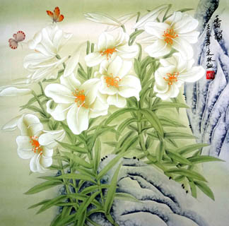 Chinese Lily Painting,66cm x 66cm,2319080-x