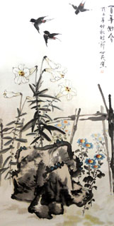 Chinese Lily Painting,66cm x 136cm,2336028-x