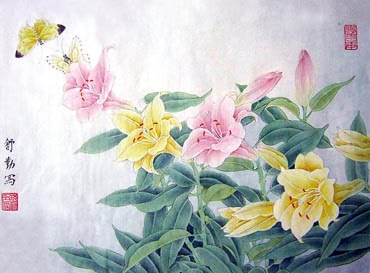 Chinese Lily Painting,34cm x 46cm,2405001-x