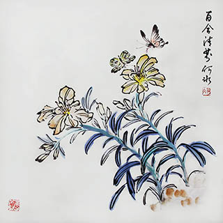 Chinese Lily Painting,50cm x 50cm,hb21174002-x