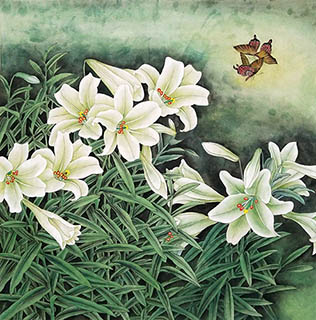 Chinese Lily Painting,68cm x 68cm,nx21170002-x