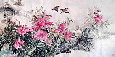 Chinese Lily Painting,69cm x 138cm,qse21171001-x