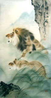 Chinese Lion Painting,50cm x 100cm,4317021-x