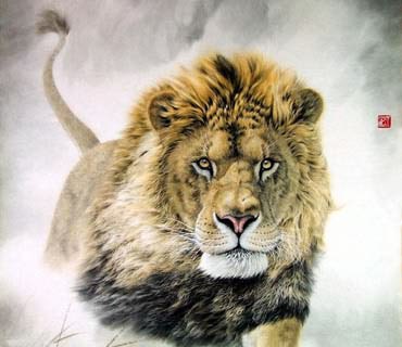 Chinese Lion Painting,98cm x 98cm,4445002-x