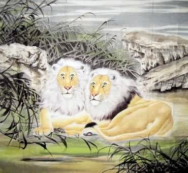 Chinese Lion Painting,69cm x 69cm,4733004-x