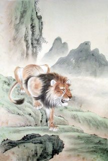 Chinese Lion Painting,69cm x 46cm,4733006-x