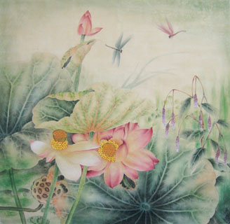 Chinese Lotus Painting,66cm x 66cm,2011001-x