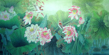 Chinese Lotus Painting,66cm x 130cm,2011004-x