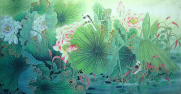 Chinese Lotus Painting,66cm x 130cm,2011005-x