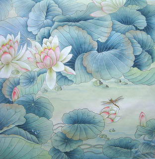Chinese Lotus Painting,66cm x 66cm,2011024-x