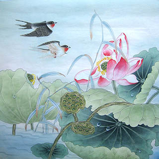 Chinese Lotus Painting,66cm x 66cm,2011025-x