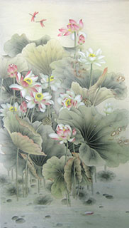 Chinese Lotus Painting,90cm x 180cm,2011029-x