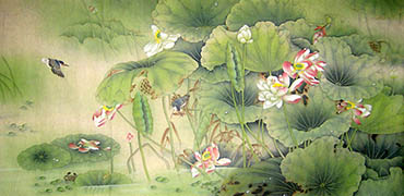 Chinese Lotus Painting,120cm x 240cm,2011030-x