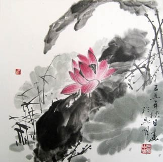 Chinese Lotus Painting,33cm x 33cm,2318001-x