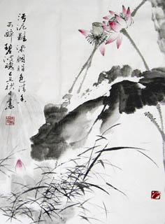 Chinese Lotus Painting,50cm x 65cm,2318007-x