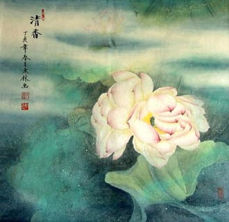 Chinese Lotus Painting,66cm x 66cm,2319008-x