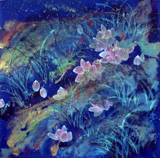 Chinese Lotus Painting,66cm x 66cm,2319010-x