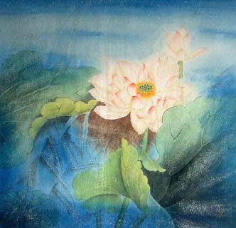 Chinese Lotus Painting,66cm x 66cm,2319012-x