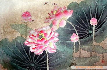 Chinese Lotus Painting,50cm x 33cm,2320006-x