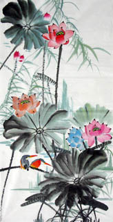 Chinese Lotus Painting,69cm x 138cm,2322005-x