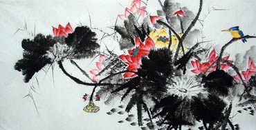 Chinese Lotus Painting,66cm x 136cm,2322008-x