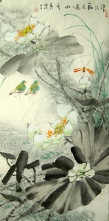 Chinese Lotus Painting,48cm x 96cm,2323004-x