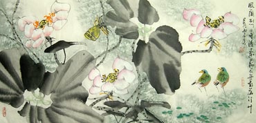 Chinese Lotus Painting,48cm x 96cm,2323005-x