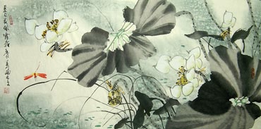 Chinese Lotus Painting,48cm x 96cm,2323006-x