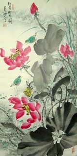 Chinese Lotus Painting,48cm x 96cm,2323007-x