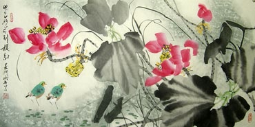 Chinese Lotus Painting,48cm x 96cm,2323008-x
