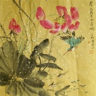 Chinese Lotus Painting,50cm x 50cm,2323009-x