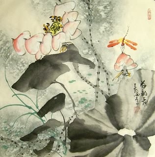Chinese Lotus Painting,50cm x 50cm,2323010-x