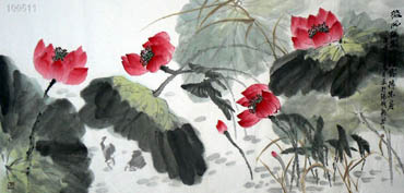 Chinese Lotus Painting,90cm x 180cm,2325020-x