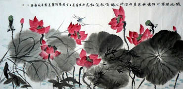 Chinese Lotus Painting,69cm x 138cm,2325023-x