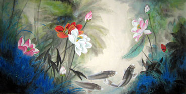 Chinese Lotus Painting,66cm x 136cm,2329005-x