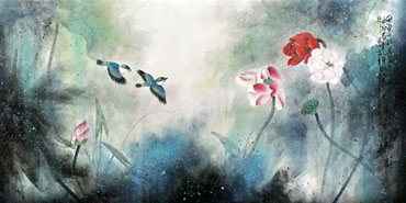 Chinese Lotus Painting,50cm x 100cm,2329008-x