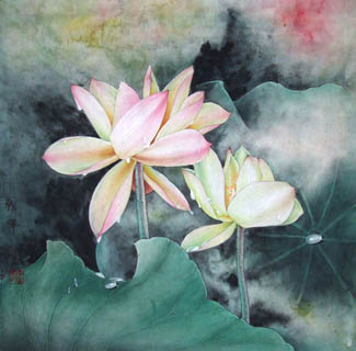 Chinese Lotus Painting,50cm x 50cm,2330001-x