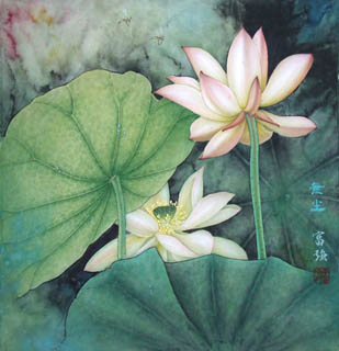 Chinese Lotus Painting,50cm x 50cm,2330004-x