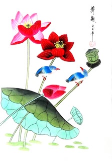 Chinese Lotus Painting,30cm x 40cm,2336062-x