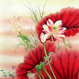 Chinese Lotus Painting,66cm x 66cm,2387006-x